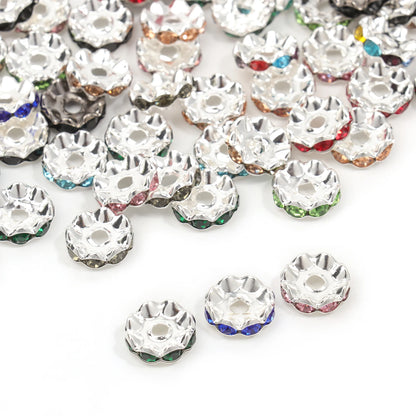 100pcs/Size 12/15mm Wave Side Rhinestone Spacer Beads Colorful Crystal Metal Rondelle for Jewelry Making Diy Crafts Accessories