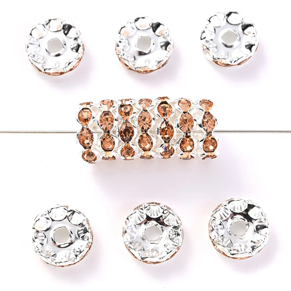 30Pcs 12mm Alloy Wave Edge Rhinestone Beads Multicolor Round Crystal Loose Spacer Beads For Jewelry Making Diy Pen Accessories