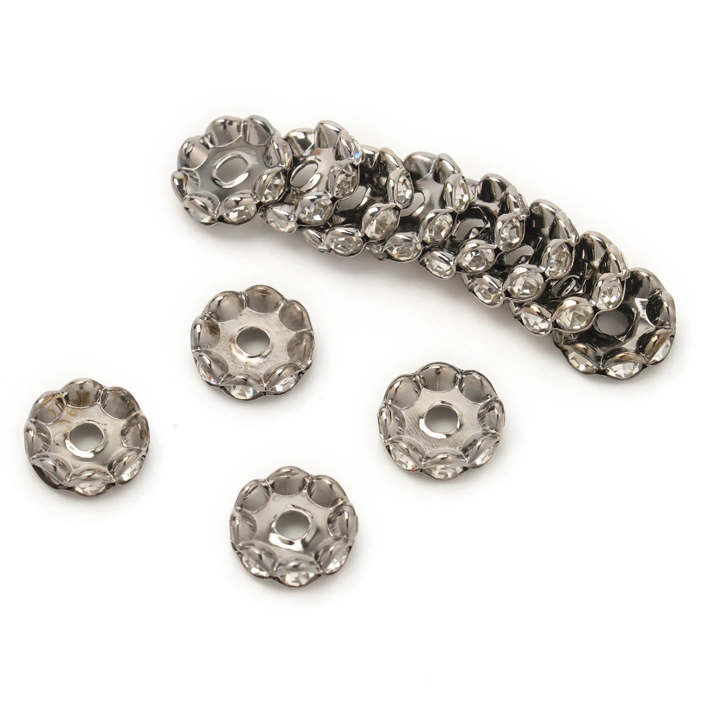 100pcs/Size 12/15mm Wave Side Rhinestone Spacer Beads Colorful Crystal Metal Rondelle for Jewelry Making Diy Crafts Accessories