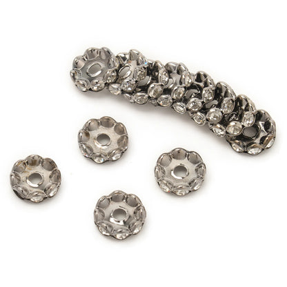 100pcs/Size 12/15mm Wave Side Rhinestone Spacer Beads Colorful Crystal Metal Rondelle for Jewelry Making Diy Crafts Accessories