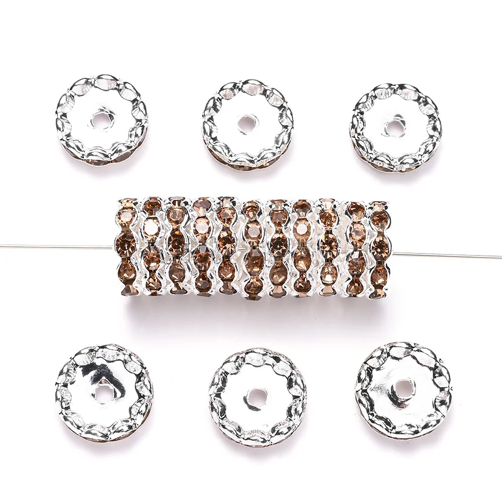 20pcs 15mm Wavy Edge Rhinestone Spacers Colorful Rhinestone Alloy Spacer Beads For Jewelry DIY Beaded Making Accessories