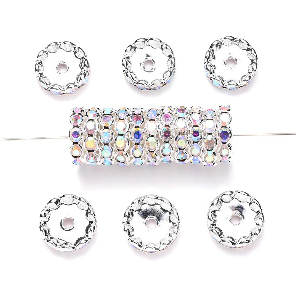 20pcs 15mm Wavy Edge Rhinestone Spacers Colorful Rhinestone Alloy Spacer Beads For Jewelry DIY Beaded Making Accessories
