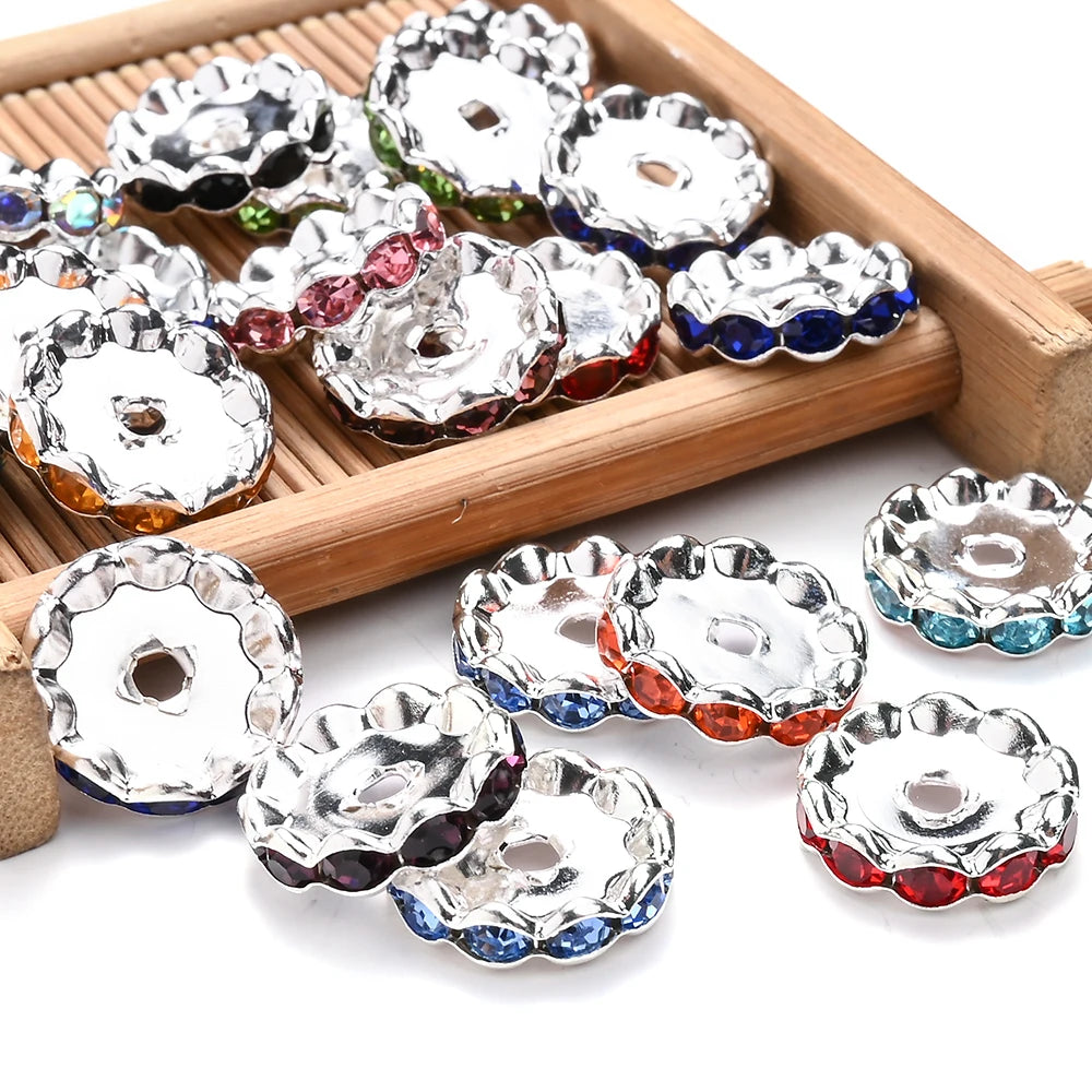 20pcs 15mm Wavy Edge Rhinestone Spacers Colorful Rhinestone Alloy Spacer Beads For Jewelry DIY Beaded Making Accessories