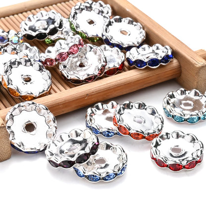 20pcs 15mm Wavy Edge Rhinestone Spacers Colorful Rhinestone Alloy Spacer Beads For Jewelry DIY Beaded Making Accessories