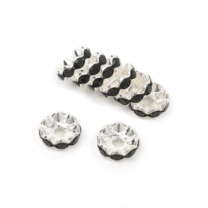 100pcs/Size 12/15mm Wave Side Rhinestone Spacer Beads Colorful Crystal Metal Rondelle for Jewelry Making Diy Crafts Accessories
