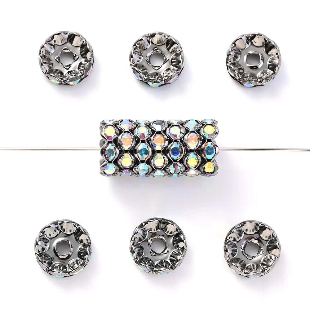 30Pcs 12mm Alloy Wave Edge Rhinestone Beads Multicolor Round Crystal Loose Spacer Beads For Jewelry Making Diy Pen Accessories