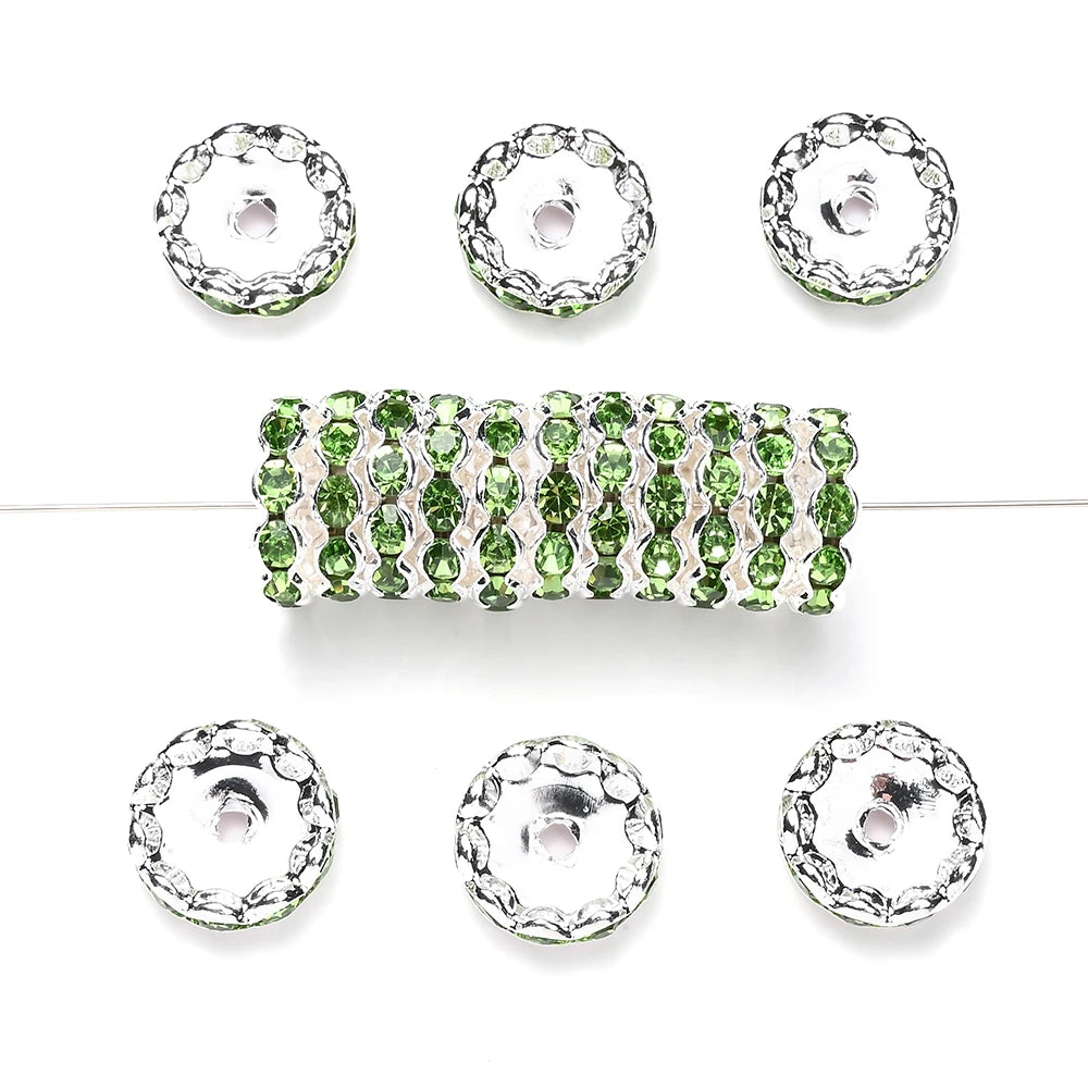 20pcs 15mm Wavy Edge Rhinestone Spacers Colorful Rhinestone Alloy Spacer Beads For Jewelry DIY Beaded Making Accessories