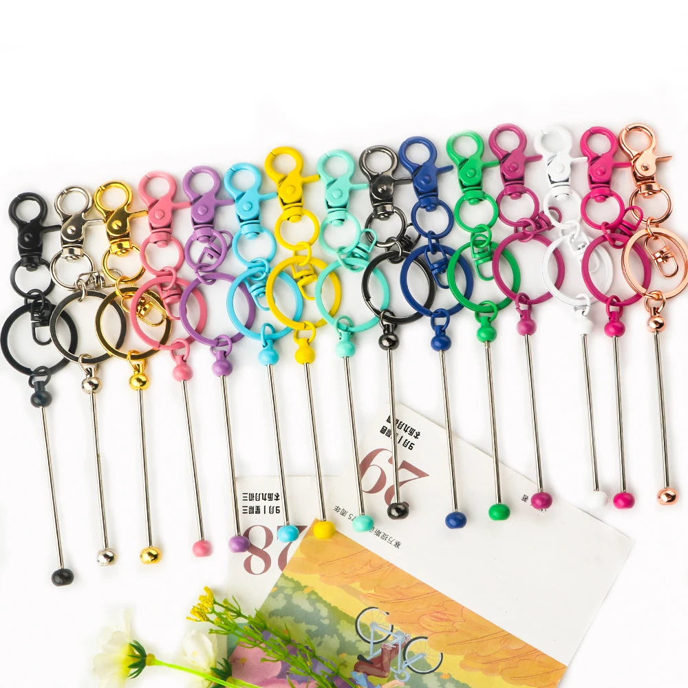 Kovict 20-100Pcs Beadable Keychain Bars For Beads Blank Keychain Metal Beaded Keychain For Keychain DIY Projects Pendant Jewelry