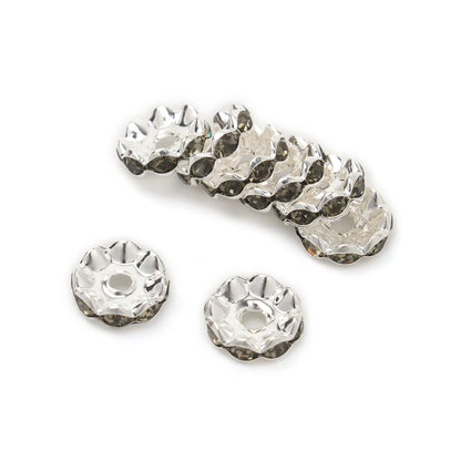 100pcs/Size 12/15mm Wave Side Rhinestone Spacer Beads Colorful Crystal Metal Rondelle for Jewelry Making Diy Crafts Accessories