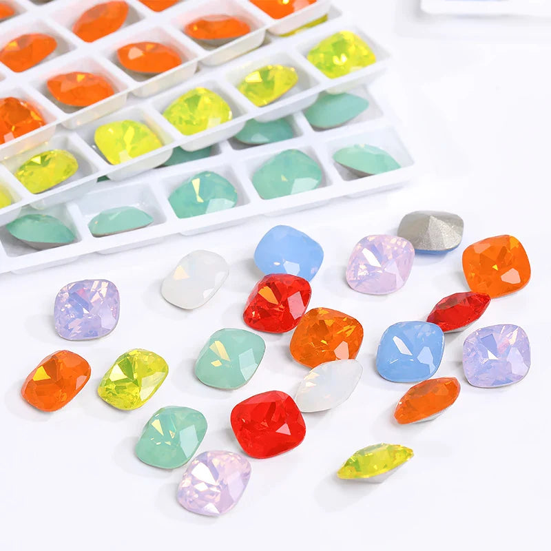 Cushion Rhinestones Glitter Opal Series Glass Charms Nail Art  Beads Jewelry Making Accessories Glass Beads Stones