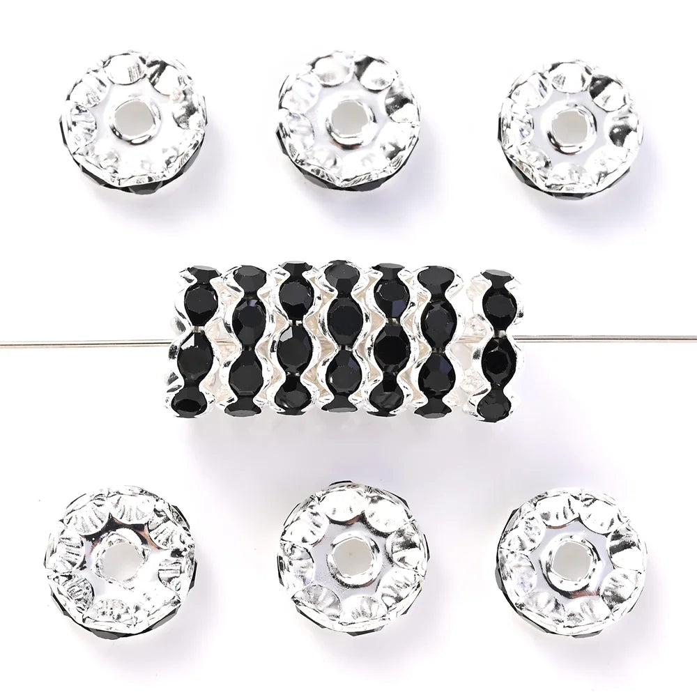 30Pcs 12mm Alloy Wave Edge Rhinestone Beads Multicolor Round Crystal Loose Spacer Beads For Jewelry Making Diy Pen Accessories