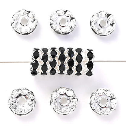 30Pcs 12mm Alloy Wave Edge Rhinestone Beads Multicolor Round Crystal Loose Spacer Beads For Jewelry Making Diy Pen Accessories