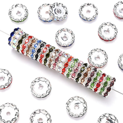 20pcs 15mm Wavy Edge Rhinestone Spacers Colorful Rhinestone Alloy Spacer Beads For Jewelry DIY Beaded Making Accessories