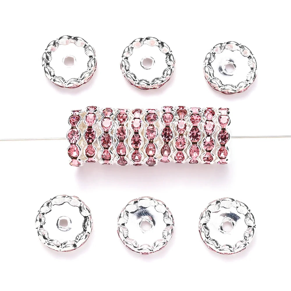20pcs 15mm Wavy Edge Rhinestone Spacers Colorful Rhinestone Alloy Spacer Beads For Jewelry DIY Beaded Making Accessories
