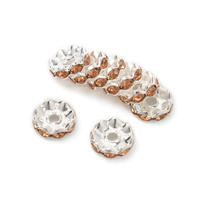 100pcs/Size 12/15mm Wave Side Rhinestone Spacer Beads Colorful Crystal Metal Rondelle for Jewelry Making Diy Crafts Accessories
