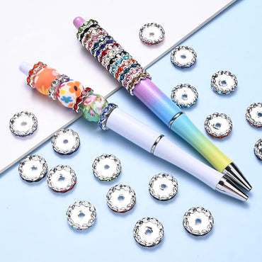 20pcs 15mm Wavy Edge Rhinestone Spacers Colorful Rhinestone Alloy Spacer Beads For Jewelry DIY Beaded Making Accessories