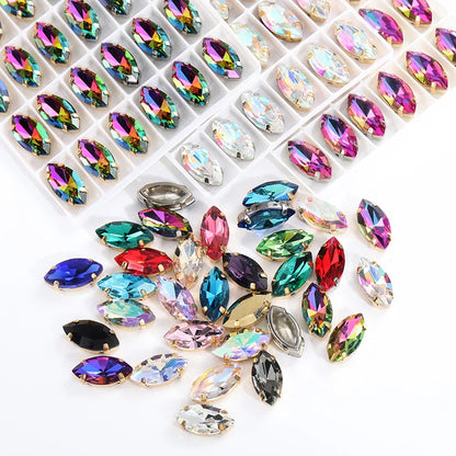 Hollow Out Copper Claw Rhinestones Sets Shiny Glass Strass Set Horse Eye Shape DIY Art Crafts Sew On Stones Claws Sets