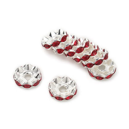 100pcs/Size 12/15mm Wave Side Rhinestone Spacer Beads Colorful Crystal Metal Rondelle for Jewelry Making Diy Crafts Accessories