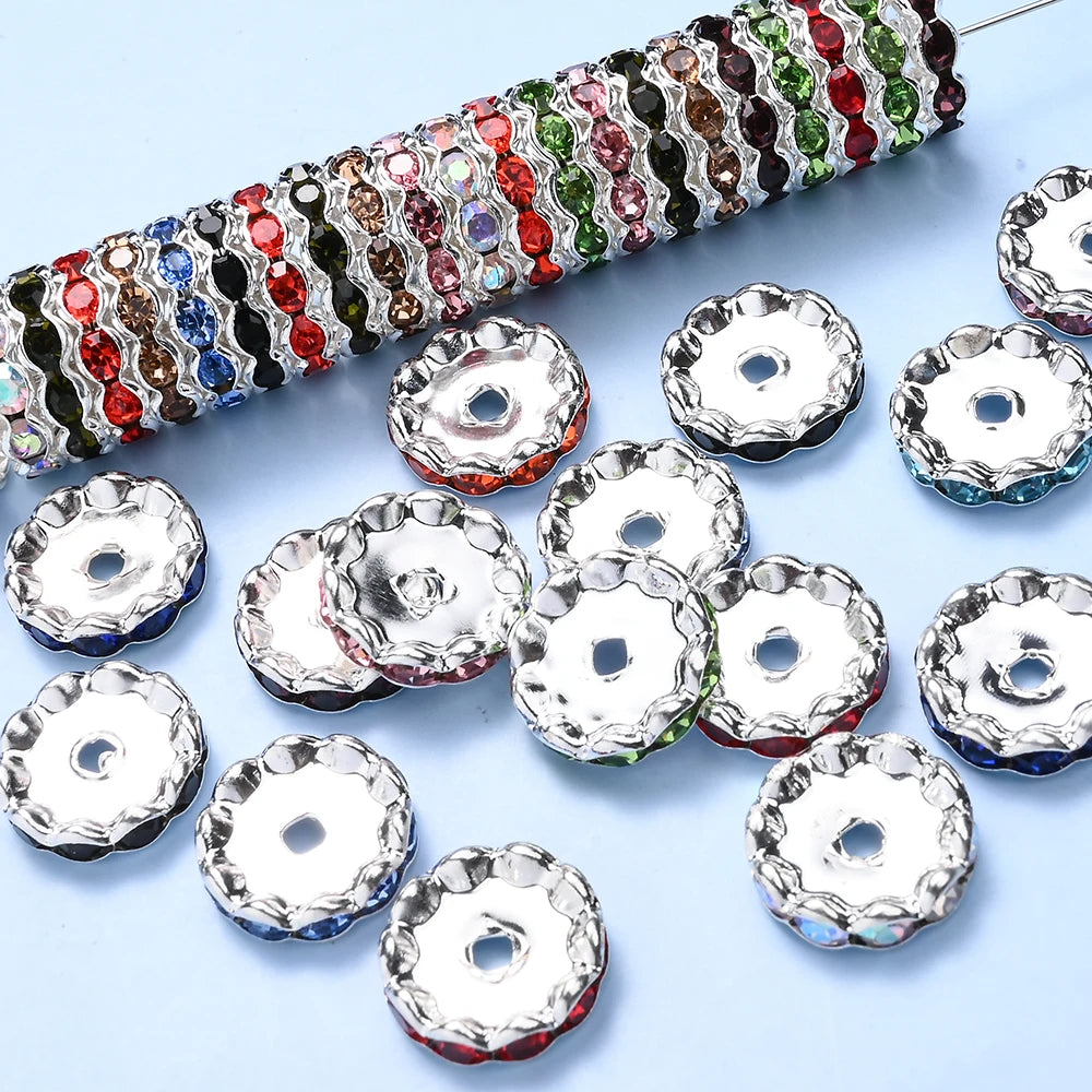 20pcs 15mm Wavy Edge Rhinestone Spacers Colorful Rhinestone Alloy Spacer Beads For Jewelry DIY Beaded Making Accessories