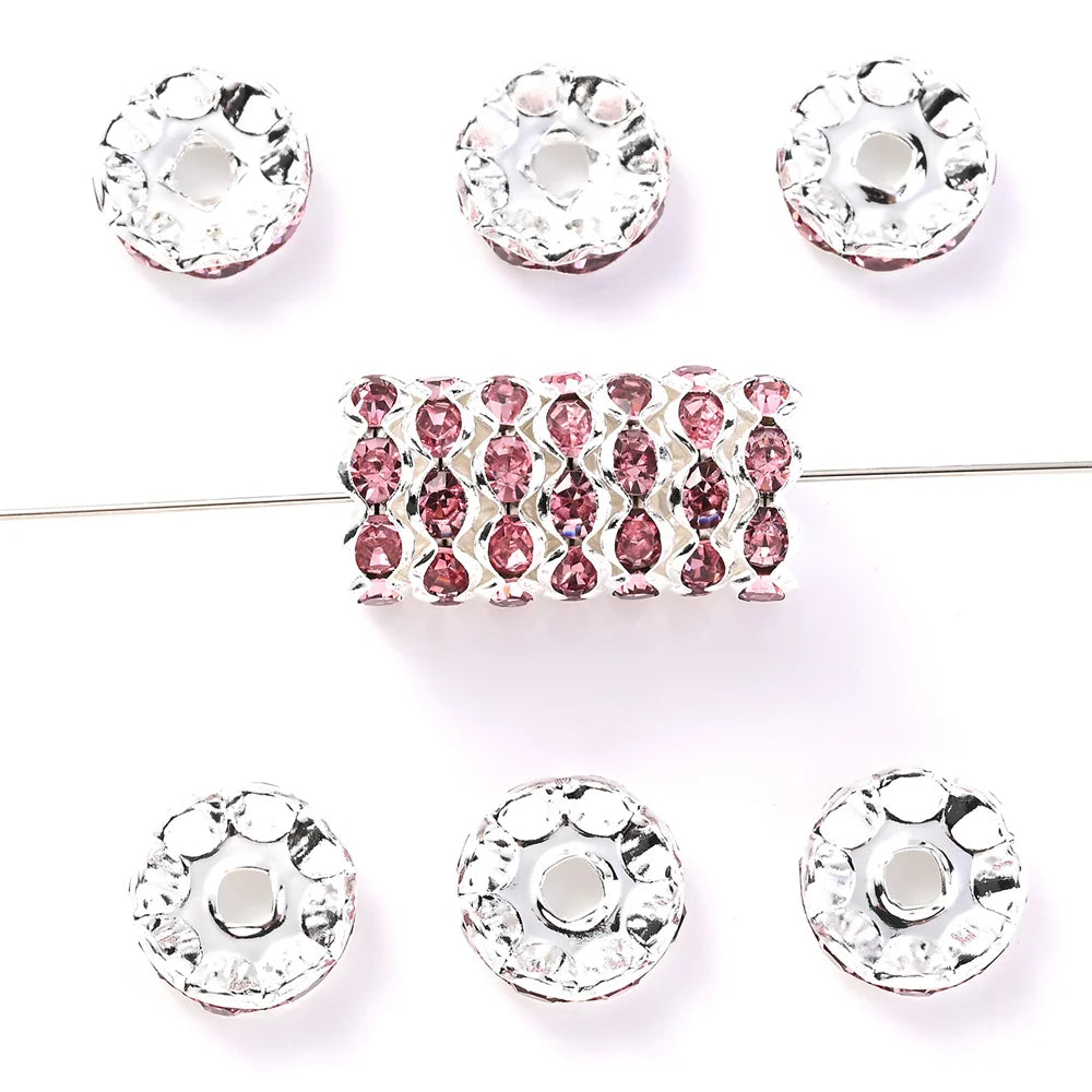 30Pcs 12mm Alloy Wave Edge Rhinestone Beads Multicolor Round Crystal Loose Spacer Beads For Jewelry Making Diy Pen Accessories