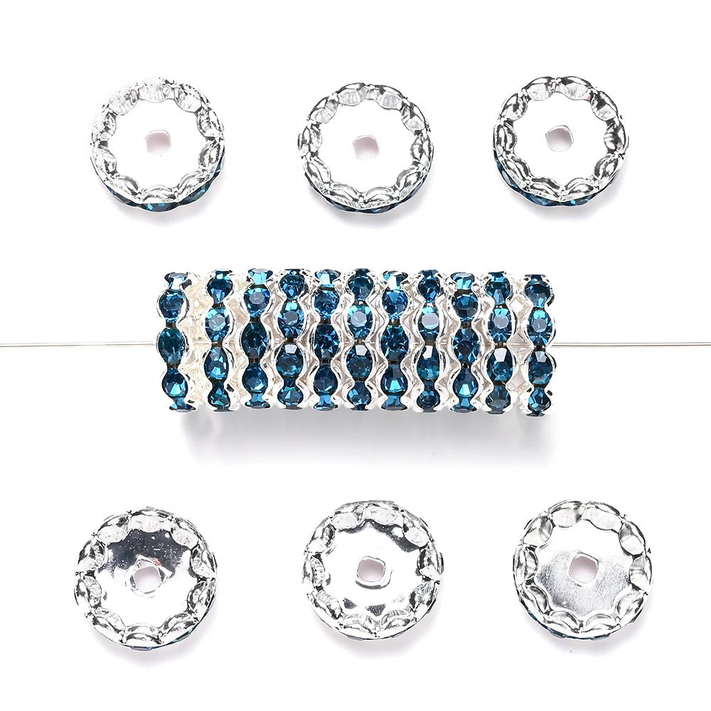 20pcs 15mm Wavy Edge Rhinestone Spacers Colorful Rhinestone Alloy Spacer Beads For Jewelry DIY Beaded Making Accessories