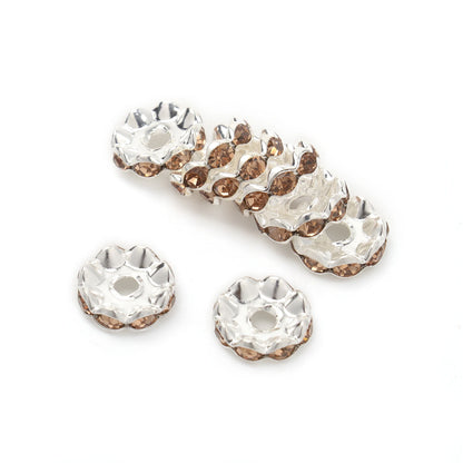 100pcs/Size 12/15mm Wave Side Rhinestone Spacer Beads Colorful Crystal Metal Rondelle for Jewelry Making Diy Crafts Accessories