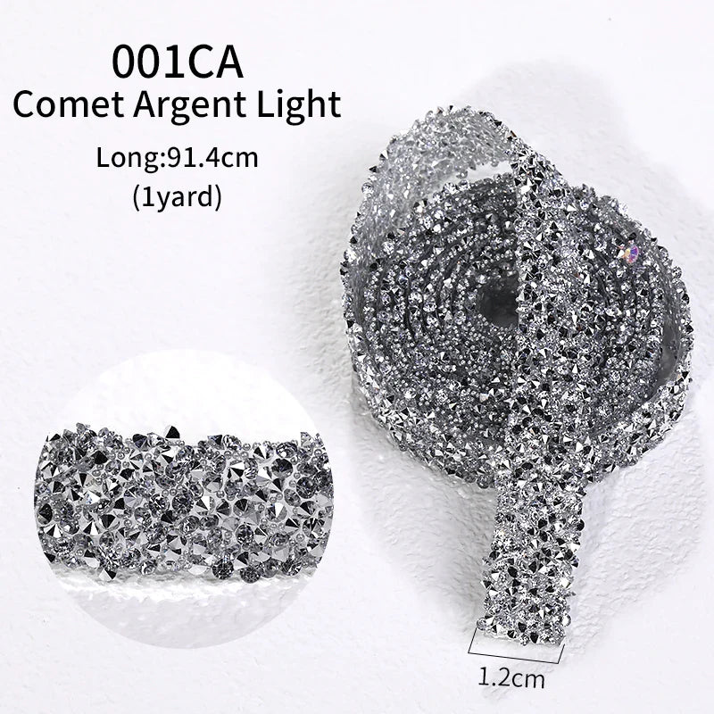 1 Yard Motif Rhinestones Trim Crystal Strass DIY Rhinestone Tape Applicator Glue On Rhinestones Iron On Appliques For Dress Bags