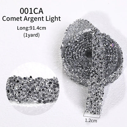 1 Yard Motif Rhinestones Trim Crystal Strass DIY Rhinestone Tape Applicator Glue On Rhinestones Iron On Appliques For Dress Bags