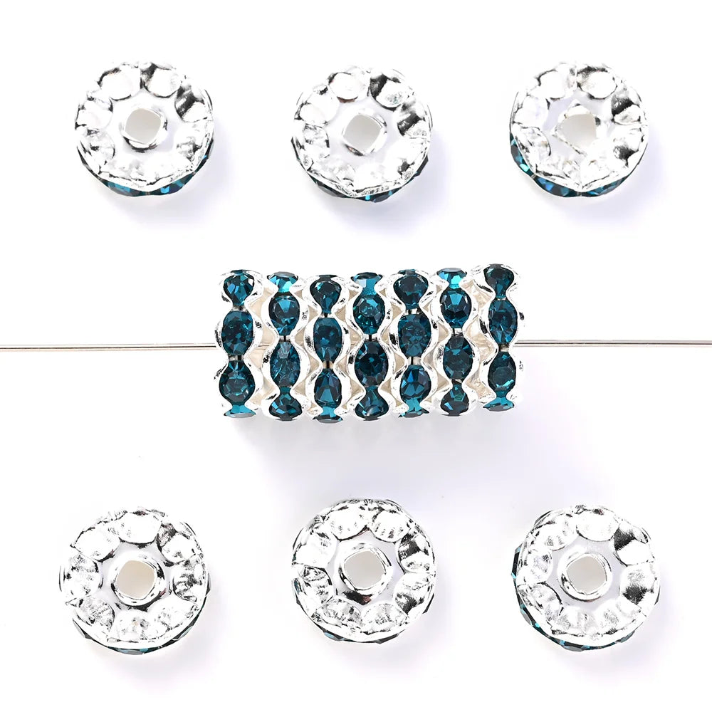 30Pcs 12mm Alloy Wave Edge Rhinestone Beads Multicolor Round Crystal Loose Spacer Beads For Jewelry Making Diy Pen Accessories