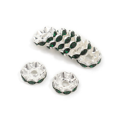 100pcs/Size 12/15mm Wave Side Rhinestone Spacer Beads Colorful Crystal Metal Rondelle for Jewelry Making Diy Crafts Accessories