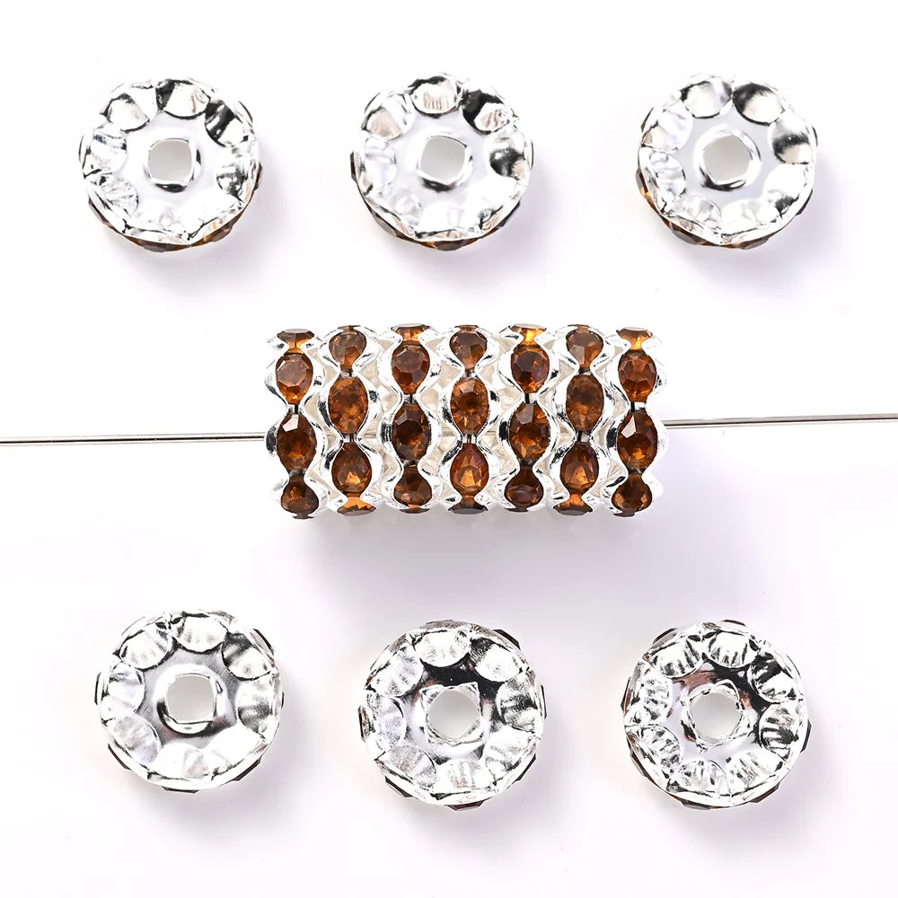 30Pcs 12mm Alloy Wave Edge Rhinestone Beads Multicolor Round Crystal Loose Spacer Beads For Jewelry Making Diy Pen Accessories