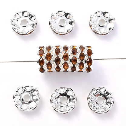 30Pcs 12mm Alloy Wave Edge Rhinestone Beads Multicolor Round Crystal Loose Spacer Beads For Jewelry Making Diy Pen Accessories