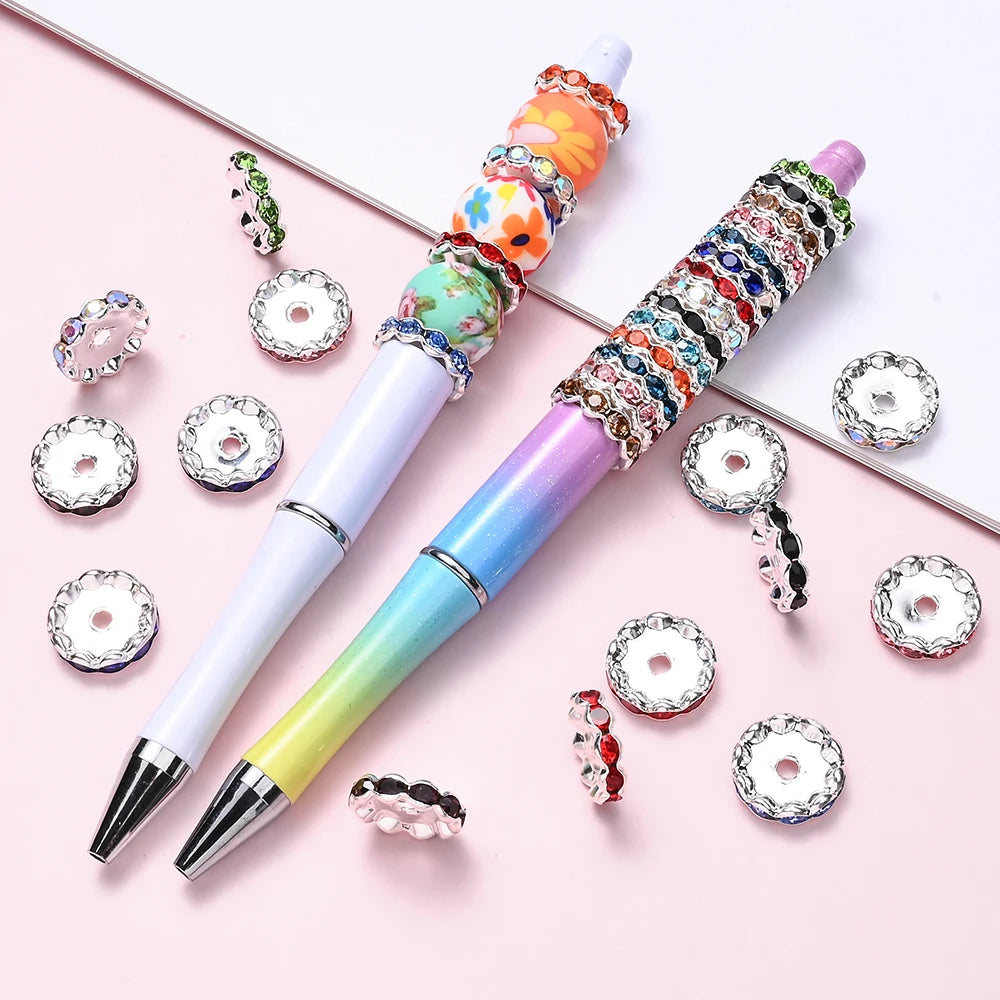 20pcs 15mm Wavy Edge Rhinestone Spacers Colorful Rhinestone Alloy Spacer Beads For Jewelry DIY Beaded Making Accessories