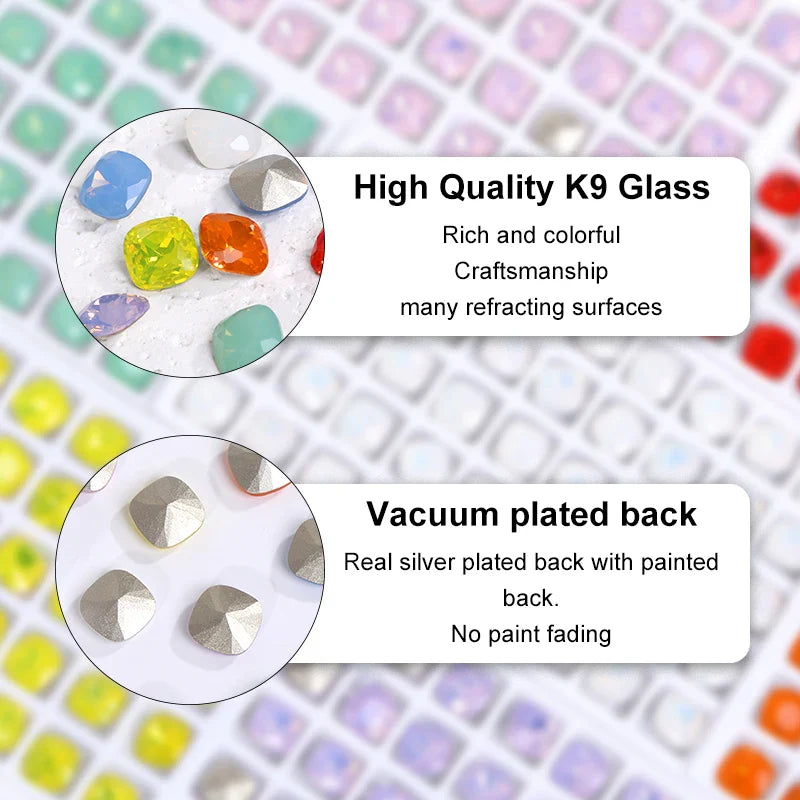 Cushion Rhinestones Glitter Opal Series Glass Charms Nail Art  Beads Jewelry Making Accessories Glass Beads Stones