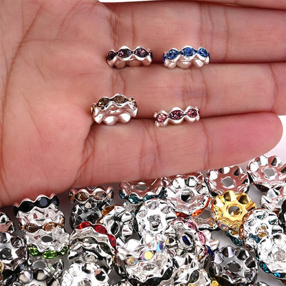 30Pcs 12mm Alloy Wave Edge Rhinestone Beads Multicolor Round Crystal Loose Spacer Beads For Jewelry Making Diy Pen Accessories