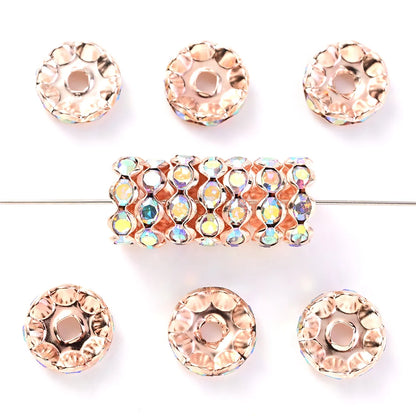 30Pcs 12mm Alloy Wave Edge Rhinestone Beads Multicolor Round Crystal Loose Spacer Beads For Jewelry Making Diy Pen Accessories