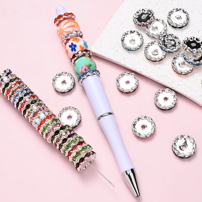 20pcs 15mm Wavy Edge Rhinestone Spacers Colorful Rhinestone Alloy Spacer Beads For Jewelry DIY Beaded Making Accessories