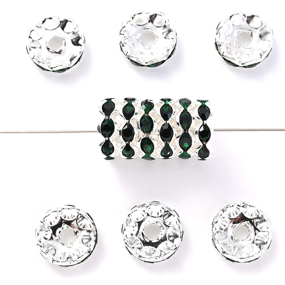 30Pcs 12mm Alloy Wave Edge Rhinestone Beads Multicolor Round Crystal Loose Spacer Beads For Jewelry Making Diy Pen Accessories