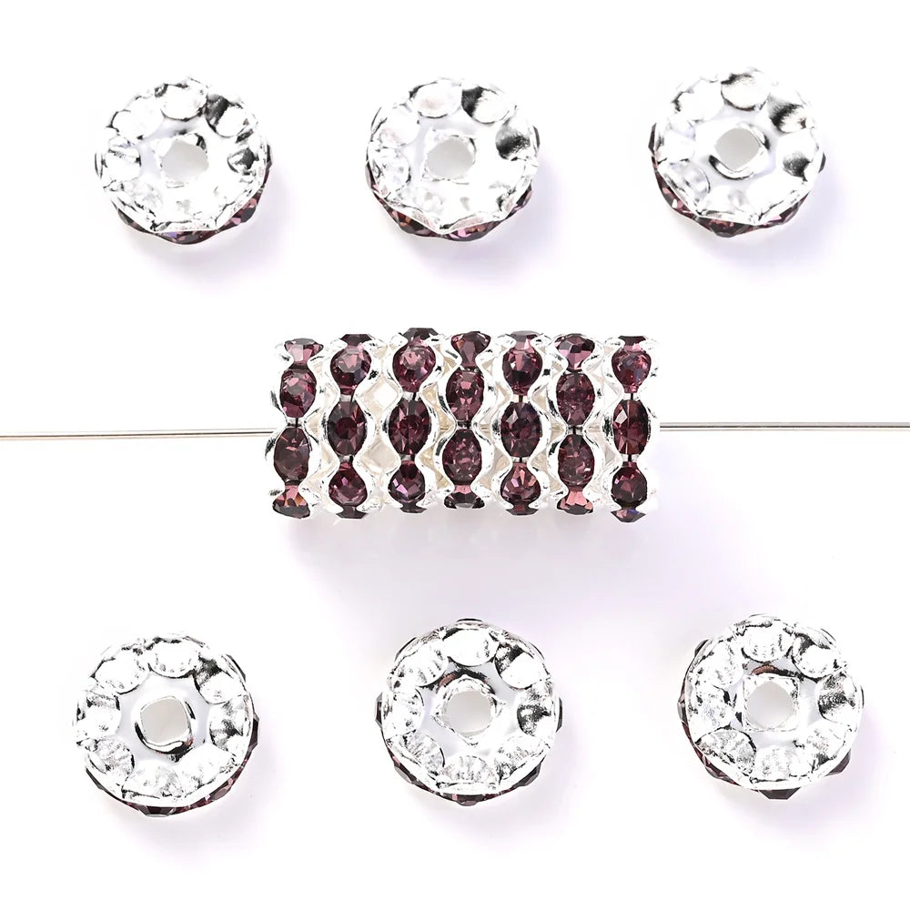 30Pcs 12mm Alloy Wave Edge Rhinestone Beads Multicolor Round Crystal Loose Spacer Beads For Jewelry Making Diy Pen Accessories