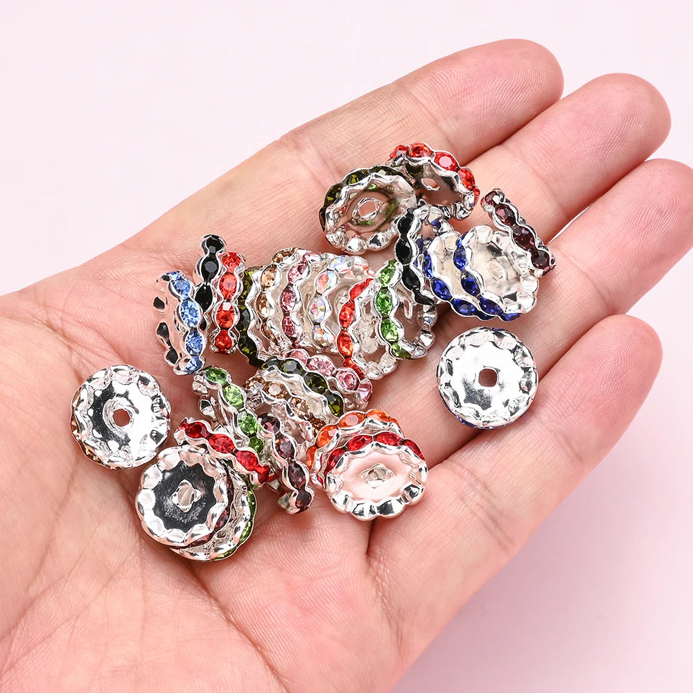 20pcs 15mm Wavy Edge Rhinestone Spacers Colorful Rhinestone Alloy Spacer Beads For Jewelry DIY Beaded Making Accessories