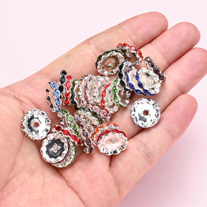 20pcs 15mm Wavy Edge Rhinestone Spacers Colorful Rhinestone Alloy Spacer Beads For Jewelry DIY Beaded Making Accessories