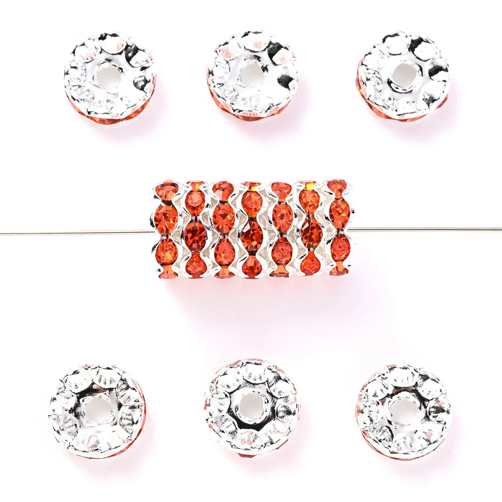 30Pcs 12mm Alloy Wave Edge Rhinestone Beads Multicolor Round Crystal Loose Spacer Beads For Jewelry Making Diy Pen Accessories