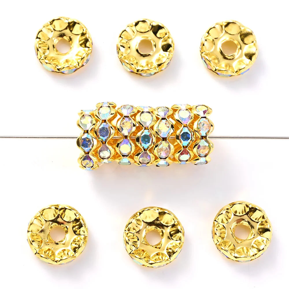 30Pcs 12mm Alloy Wave Edge Rhinestone Beads Multicolor Round Crystal Loose Spacer Beads For Jewelry Making Diy Pen Accessories