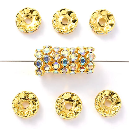 30Pcs 12mm Alloy Wave Edge Rhinestone Beads Multicolor Round Crystal Loose Spacer Beads For Jewelry Making Diy Pen Accessories