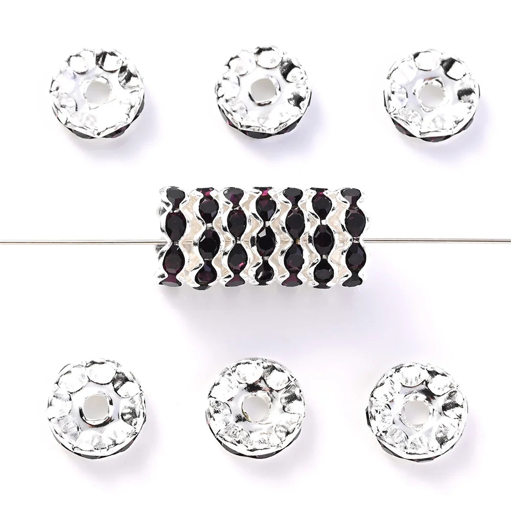 30Pcs 12mm Alloy Wave Edge Rhinestone Beads Multicolor Round Crystal Loose Spacer Beads For Jewelry Making Diy Pen Accessories