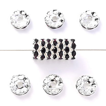 30Pcs 12mm Alloy Wave Edge Rhinestone Beads Multicolor Round Crystal Loose Spacer Beads For Jewelry Making Diy Pen Accessories