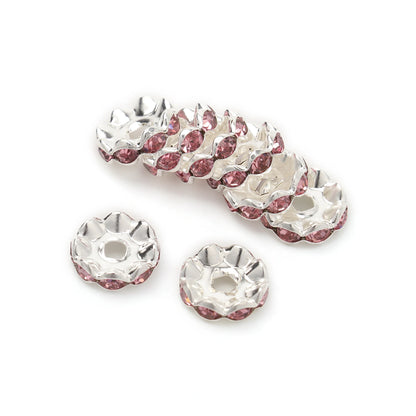 100pcs/Size 12/15mm Wave Side Rhinestone Spacer Beads Colorful Crystal Metal Rondelle for Jewelry Making Diy Crafts Accessories