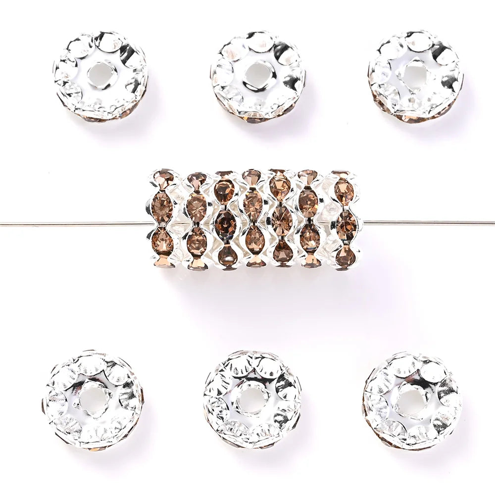 30Pcs 12mm Alloy Wave Edge Rhinestone Beads Multicolor Round Crystal Loose Spacer Beads For Jewelry Making Diy Pen Accessories