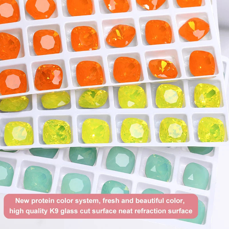 Cushion Rhinestones Glitter Opal Series Glass Charms Nail Art  Beads Jewelry Making Accessories Glass Beads Stones