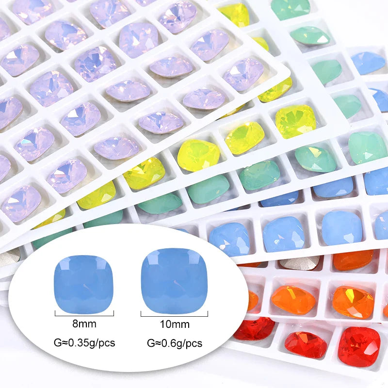 Cushion Rhinestones Glitter Opal Series Glass Charms Nail Art  Beads Jewelry Making Accessories Glass Beads Stones